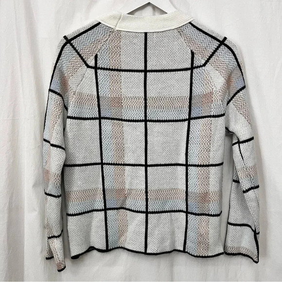 Plaid Windowpane Geometric Cozy Crewneck Preppy Casual Sweater - Picture 2 of 7